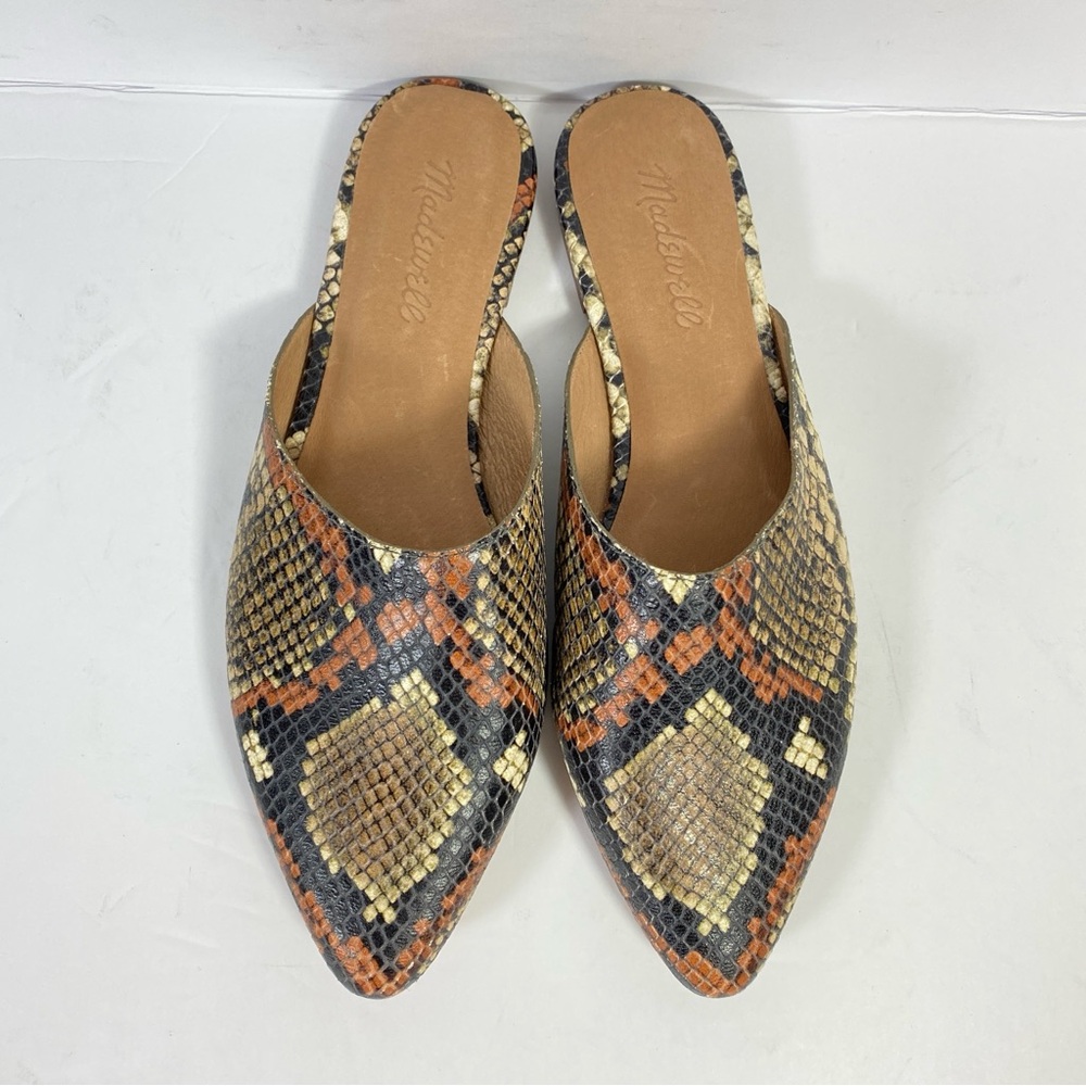 Madewell Womens Shoes Sz 6.5 Remi Flat Mules Snake Embossed Leather Spiced Cider